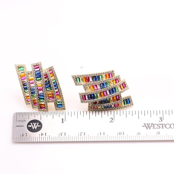 Very Colorful Earrings Sterling Silver Multi color cz - Picture 5 of 5